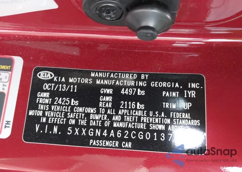 2012 Kia Optima Ex Turbo z USA, uszkodzony, nr VIN 5XXGN4A62CG013765